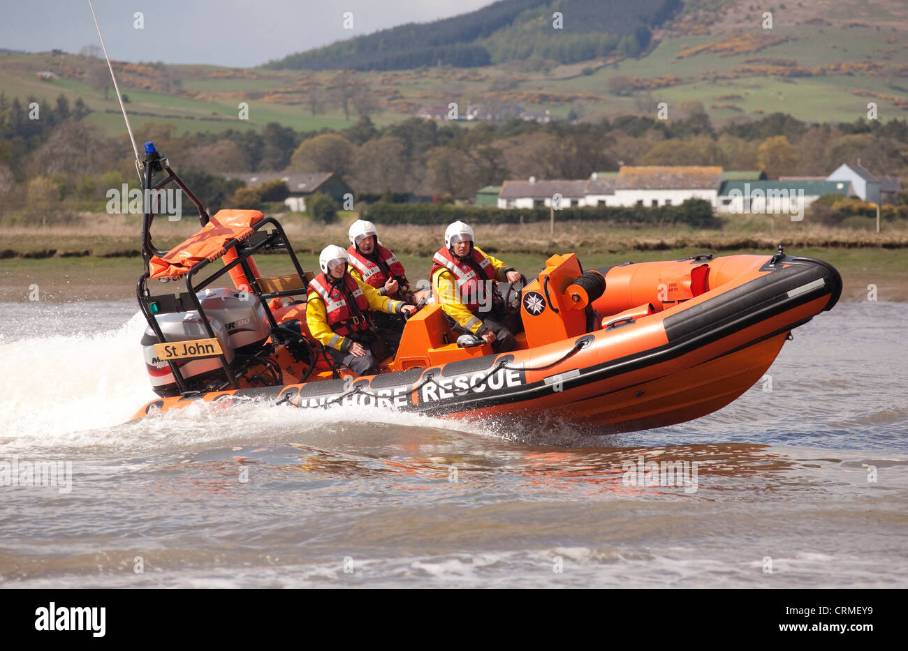 Nith Inshore Rescue independent lifeboat practising just of Glencaple in the River Nith Estuary near Dumfries Scotland UK Stock Photo