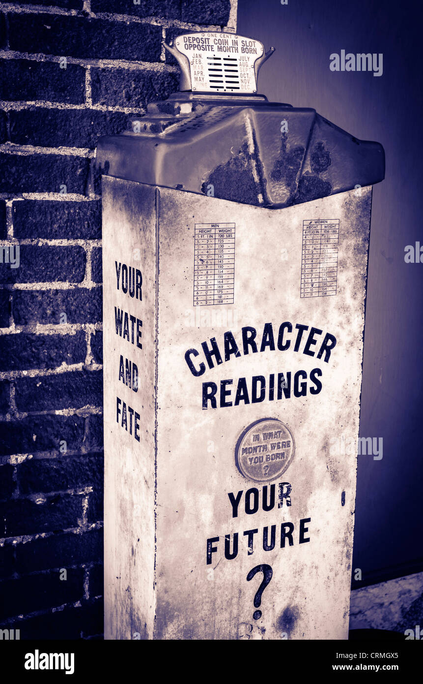 Old fashioned scale and fortune teller, Jacksonville, Oregon USA Stock