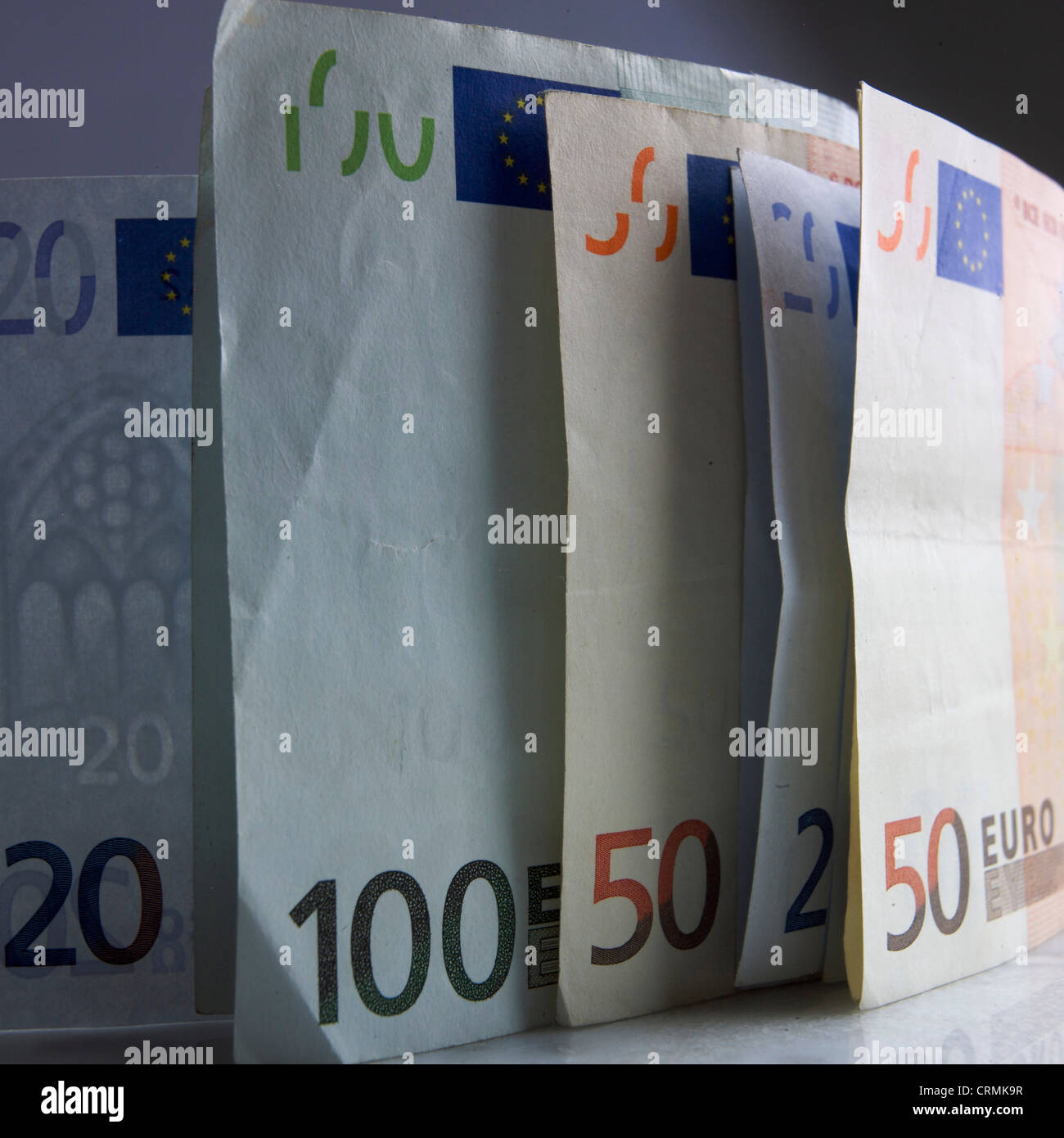 Variety of Euro banknotes. Stock Photo