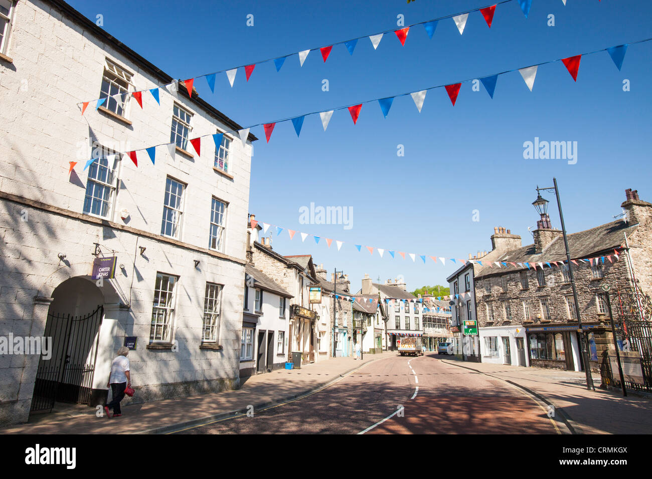 Bunting out for the Queens Diamond Jubilee in Stricklandgate in Kendal, Cumbria, UK. Stock Photo