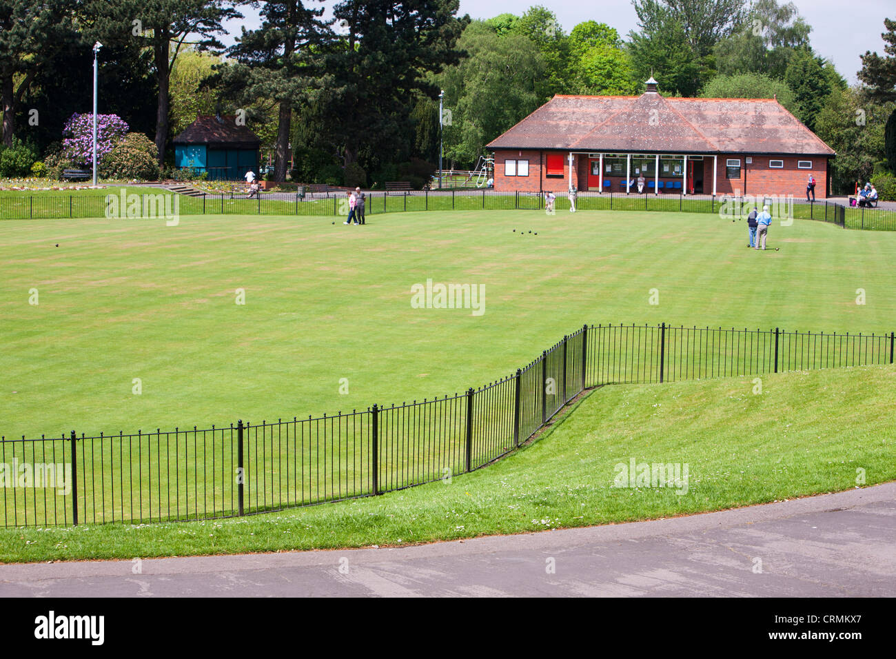 The Crown green bowling green in West Park, Macclesfield, Cheshire, UK. Stock Photo