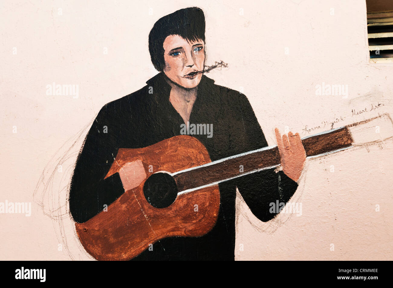 Graffiti  mural artwork of Elvis Presley on an alley wall in downtown Aberdeen, Washington. Stock Photo