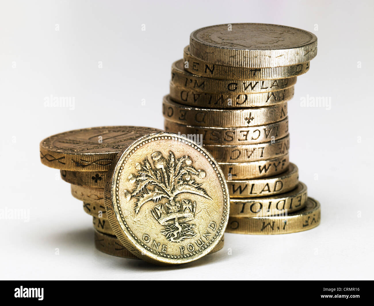 Piles of British pound coins Stock Photo