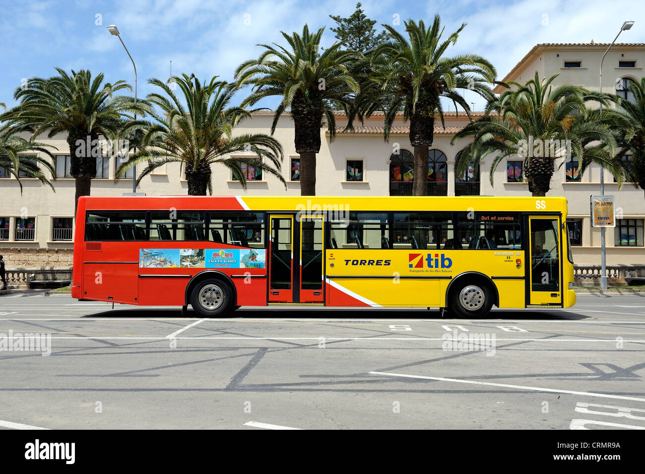 single decker bus in Ciutadella menorca balearic islands spain Stock Photo