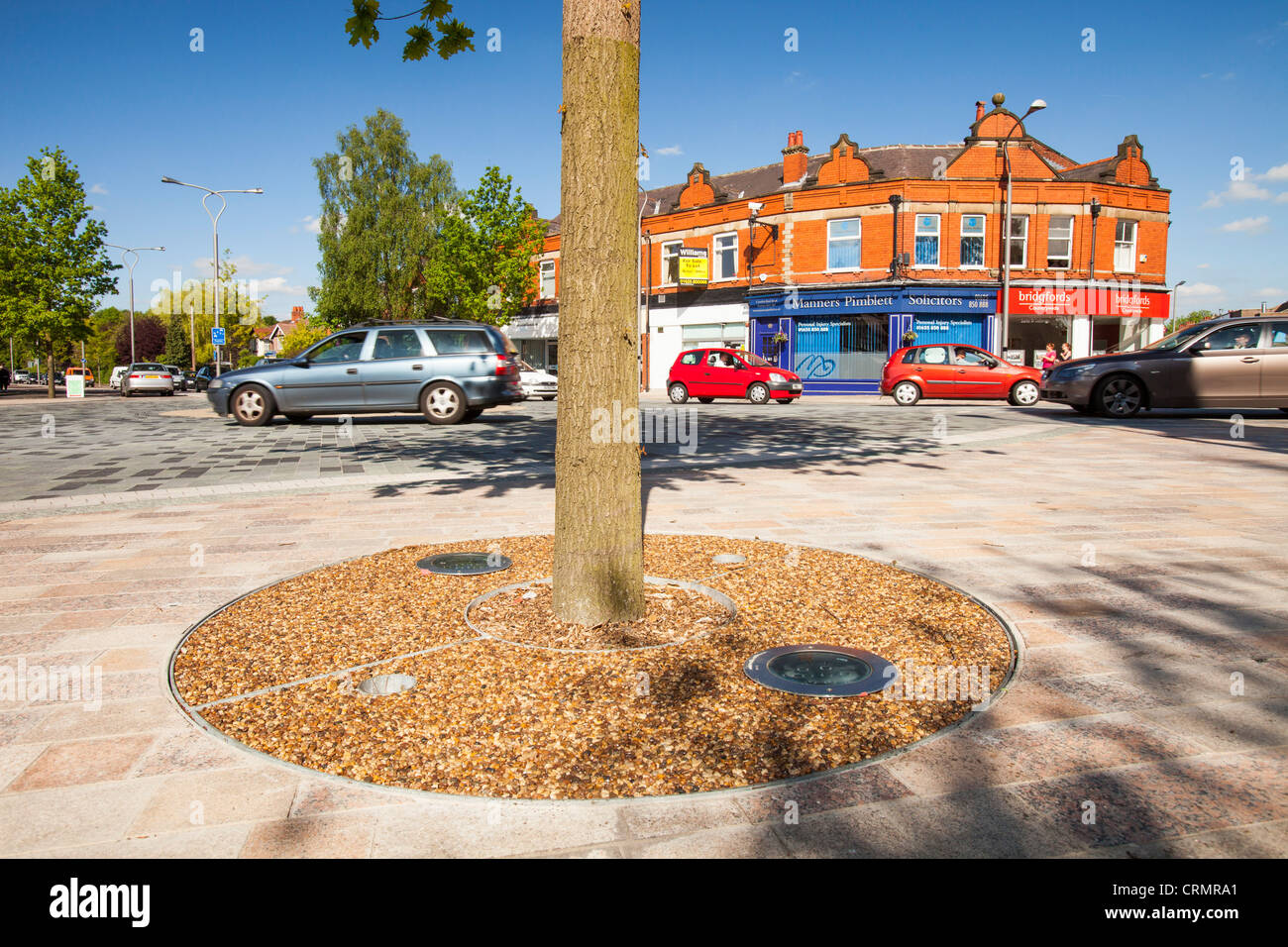 Poynton village in Cheshire uses a shared space where pedestrians and