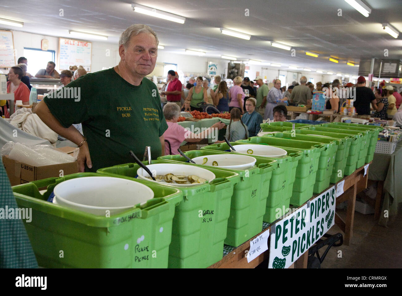 Pickle Seller at Lewisburg Farmers Market Central Pennsylvania, USA
