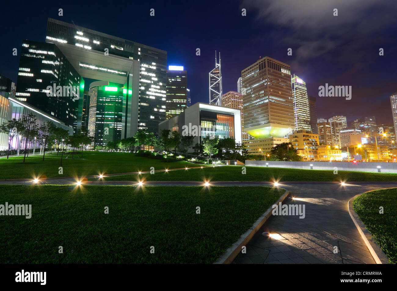 modern office building in downtown city at night Stock Photo - Alamy