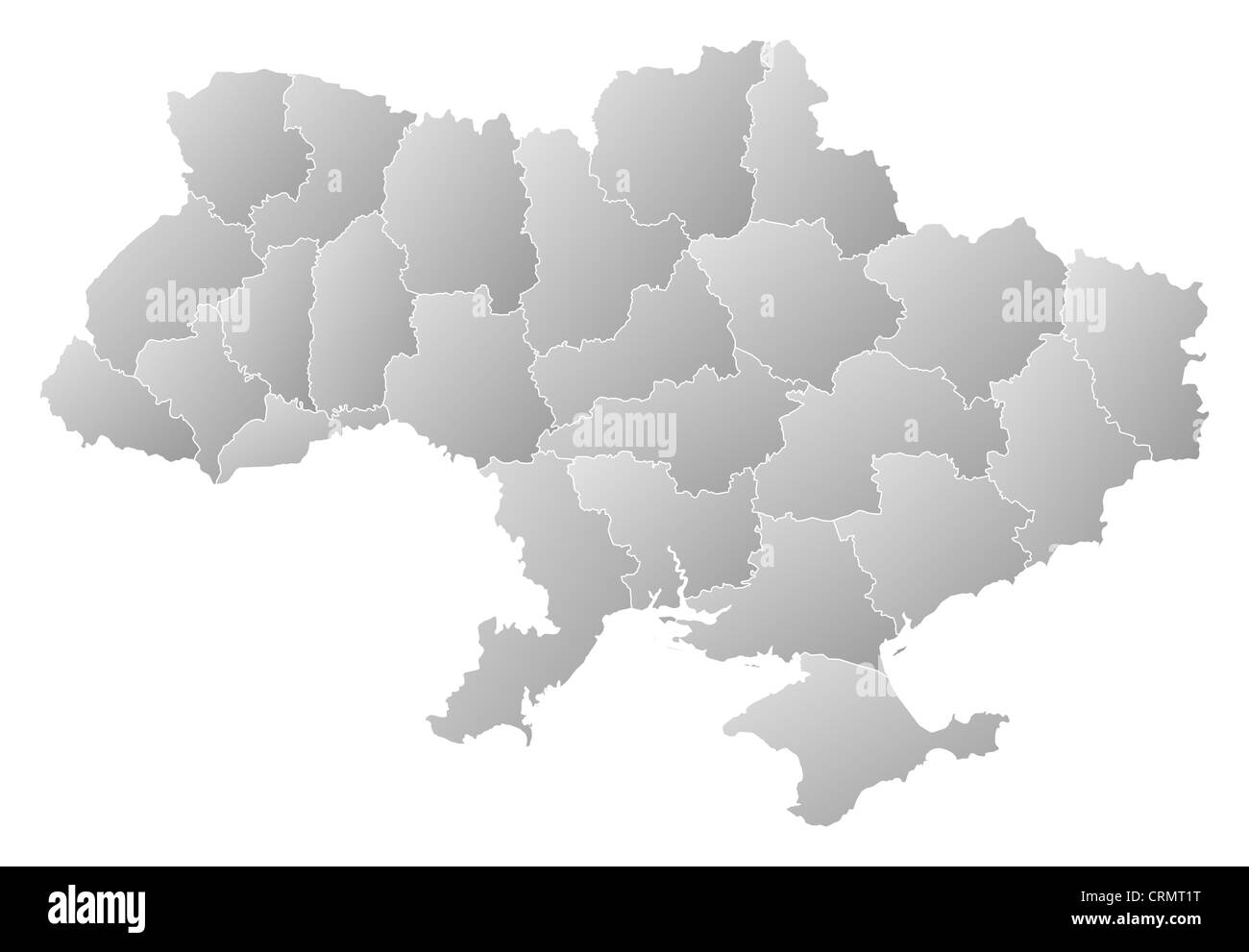 Political map of Ukraine with the several oblasts. Stock Photo