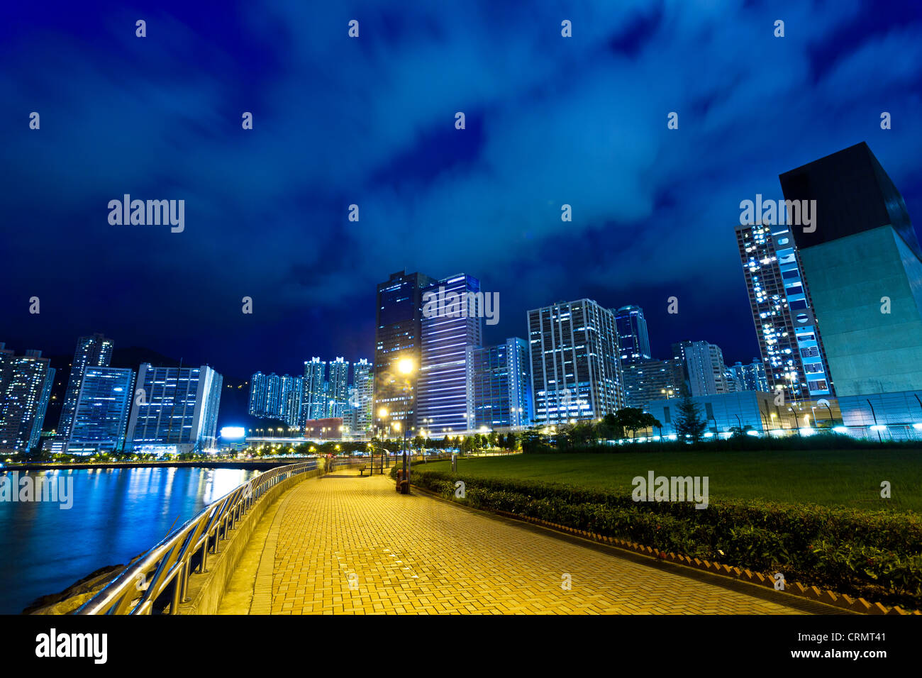 Hong Kong apartment blocks at night Stock Photo - Alamy