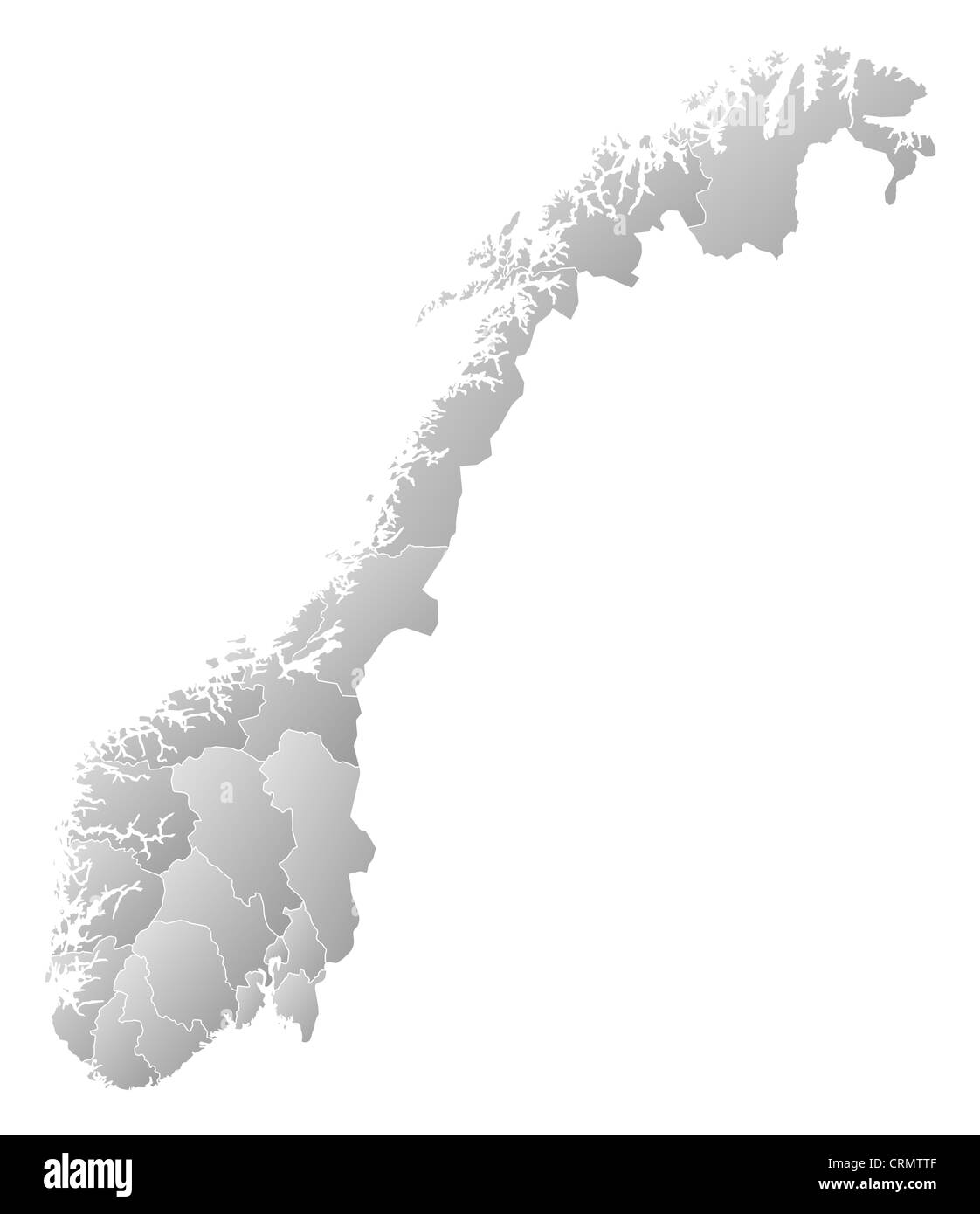 Political map of Norway with the several counties. Stock Photo