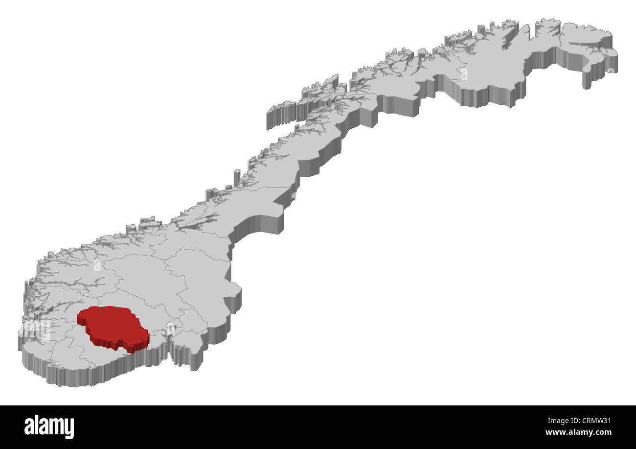 Political map of Norway with the several counties where Telemark is