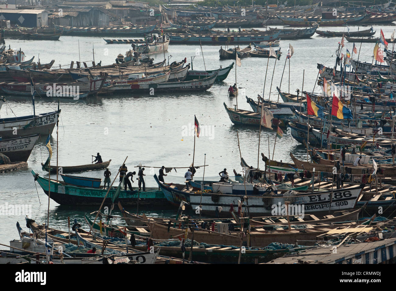 Fishing boats in the harbor of Elmina, about 130km west of Ghana's capital Accra on Thursday April 9, 2009. Stock Photo