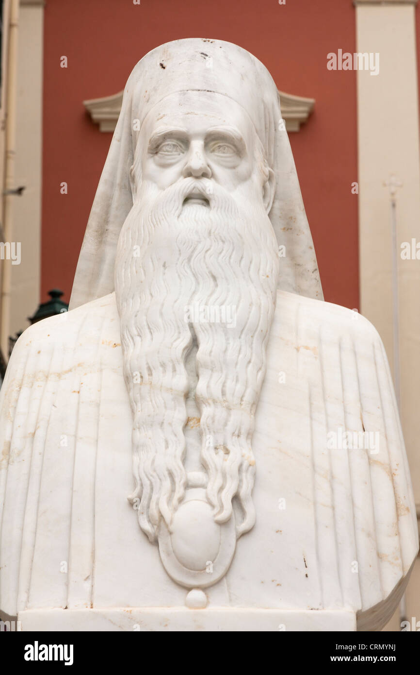 Statue outside Agia Theodora Mitropolis Orthodox Cathedral, Corfu
