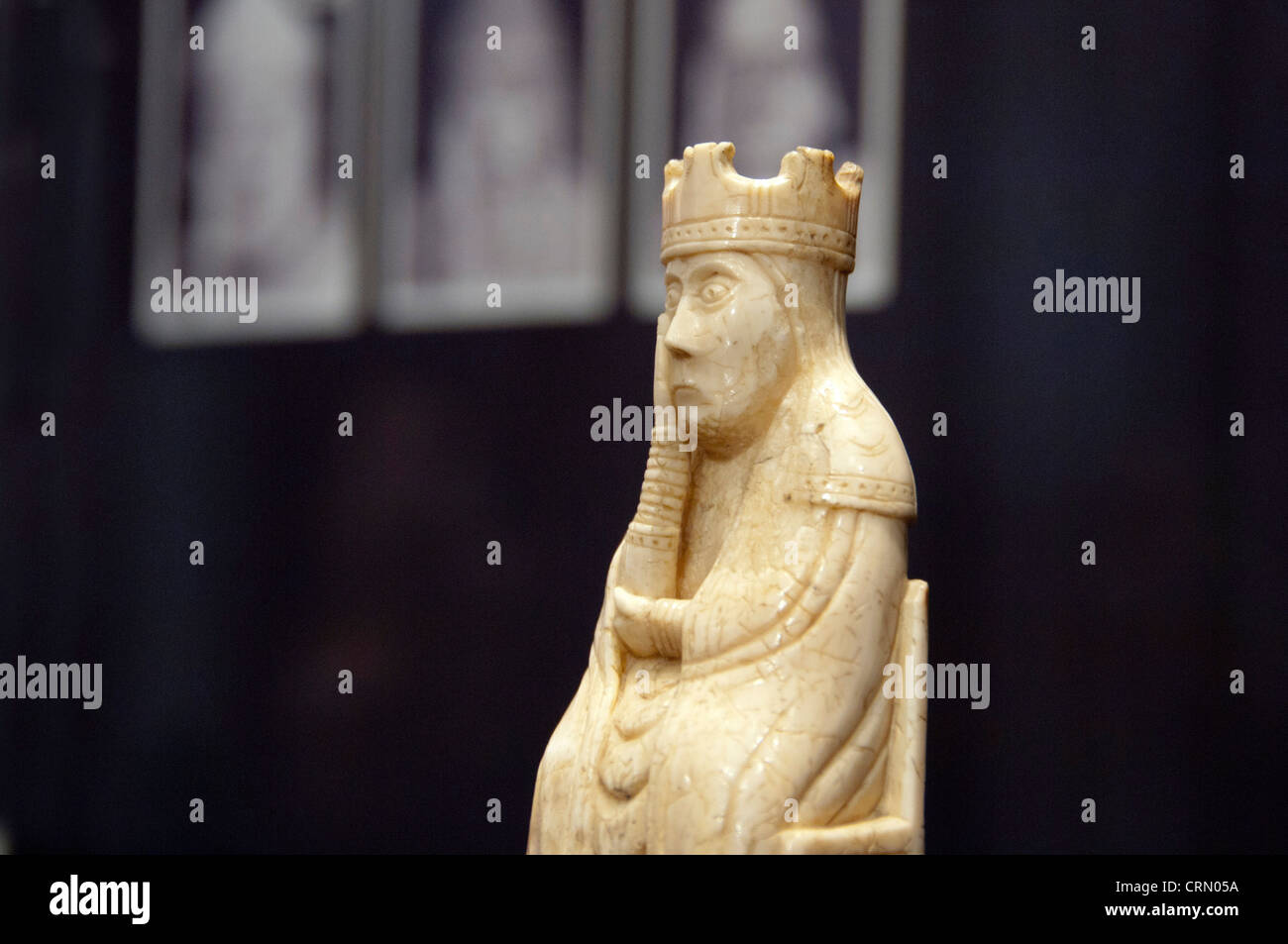 Scotland, Isle of Lewis. Stornoway Museum, The Lewis Chessmen,  Nordic 12th century medieval ivory chess pieces. Stock Photo
