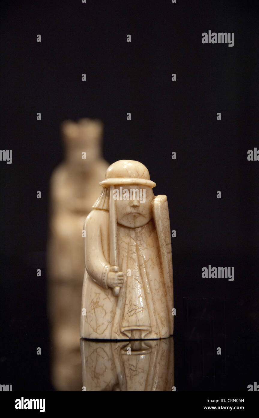 Scotland, Isle of Lewis. Stornoway Museum, The Lewis Chessmen,  Nordic 12th century medieval ivory chess pieces Stock Photo