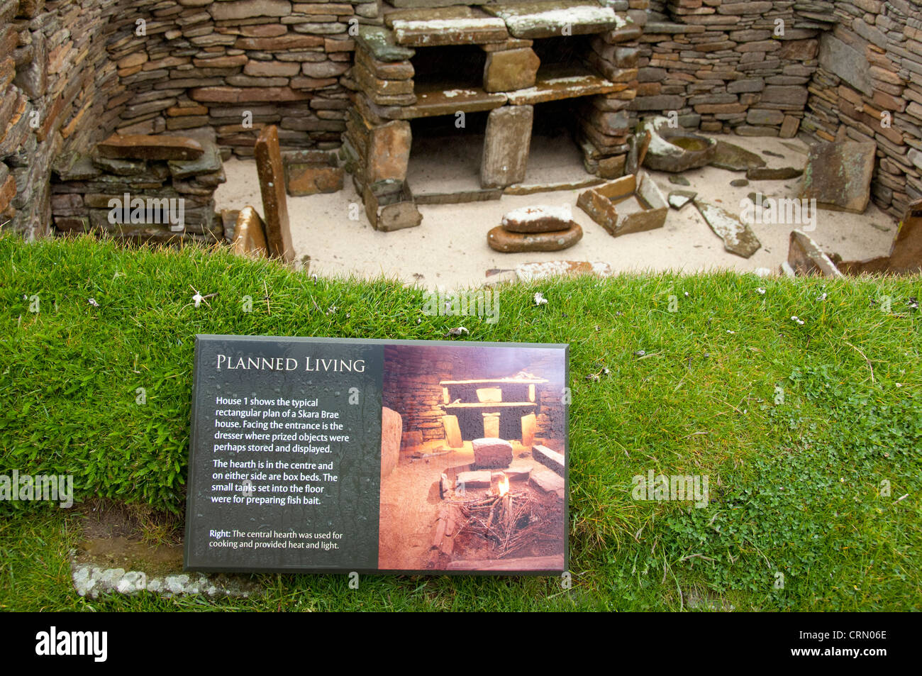 Scotland, Orkney Islands, Mainland, Stromness. Neolithic stone settlement of Skara Brae, c. 3100-2500 BC, The Workshop. Stock Photo