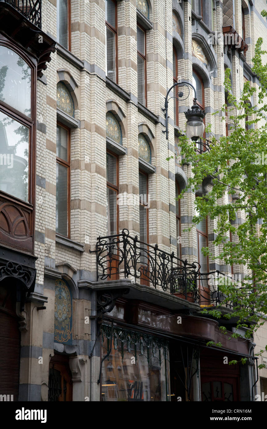 Row of Art Nouveau houses designed by Ernest Blerot rue Vanderschrick Saint-Gilles Brussels Belgium Stock Photo
