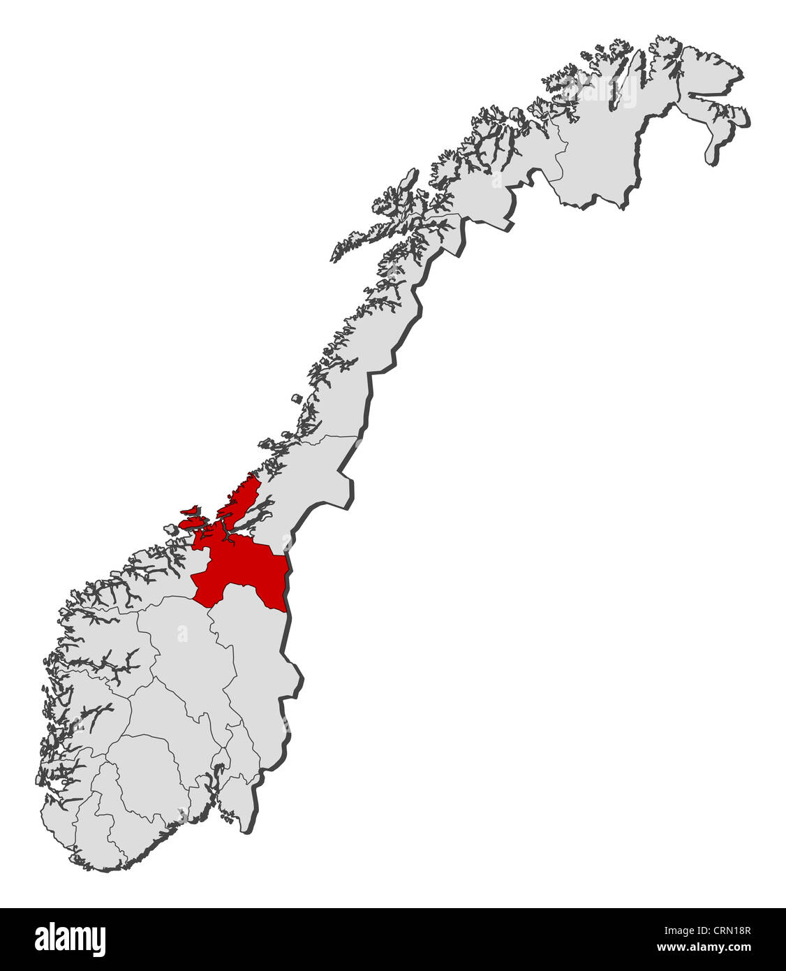 Political map of Norway with the several counties where SørTrøndelag