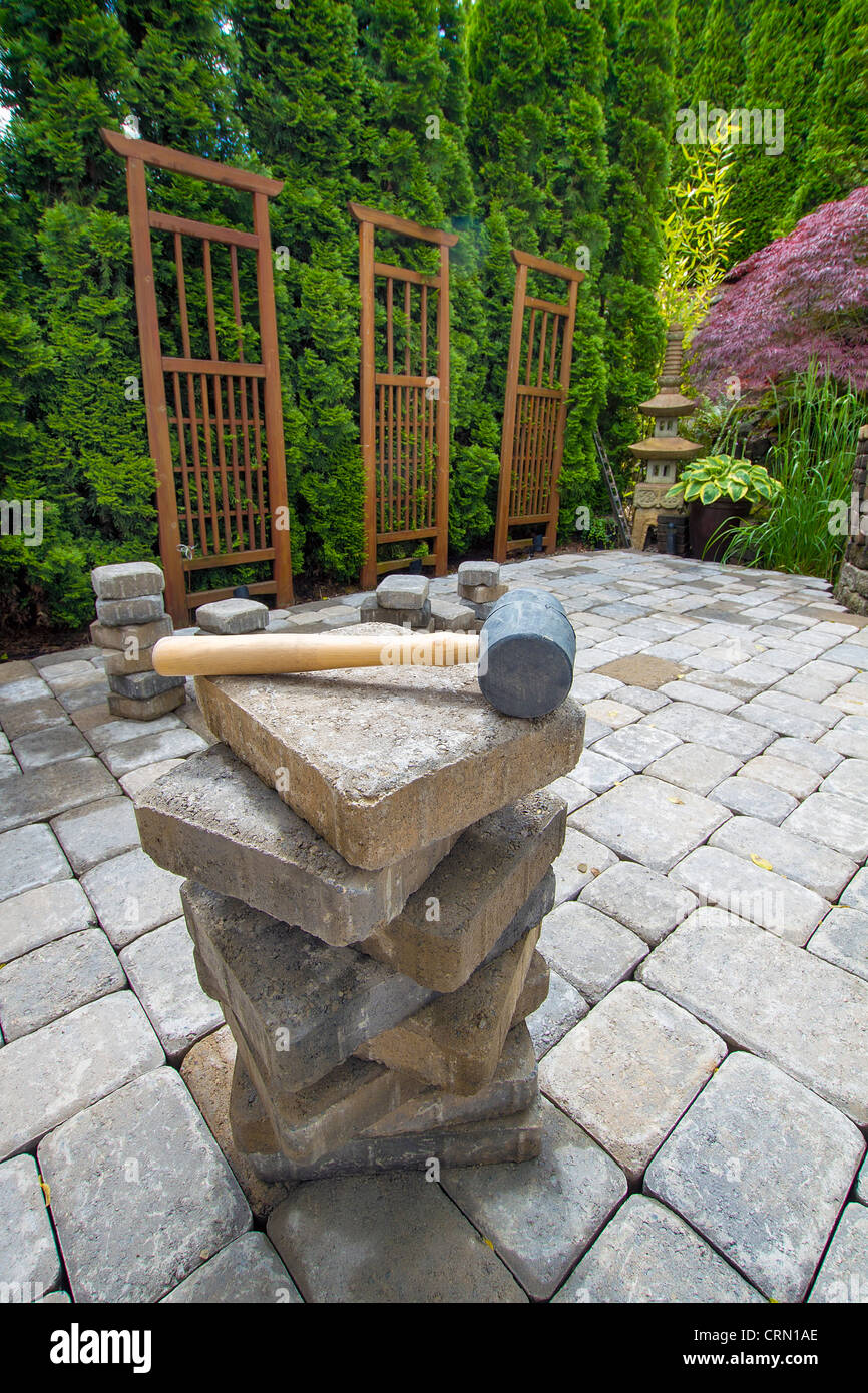 Stack of Cement Pavers On Backyard Patio for Garden Landscaping Stock Photo Alamy