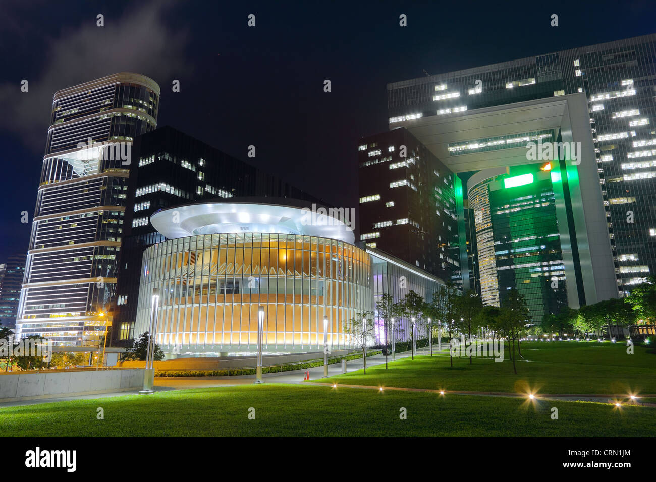 modern office building in downtown city at night Stock Photo - Alamy