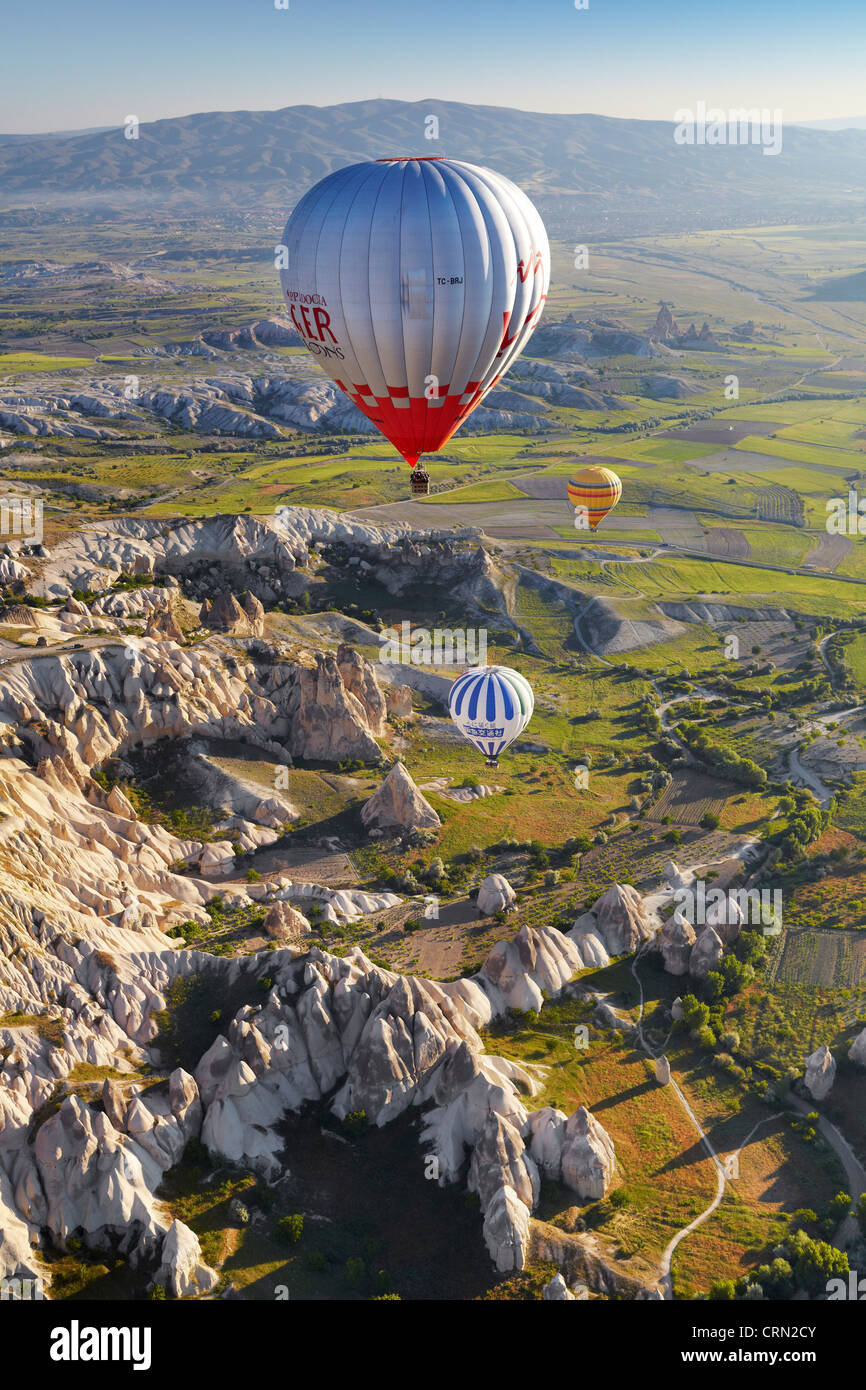 Cappadocia - Turkey, view from the balloon around Nevsehir, flying over Cappadocia in Hot-air balloon, UNESCO Stock Photo