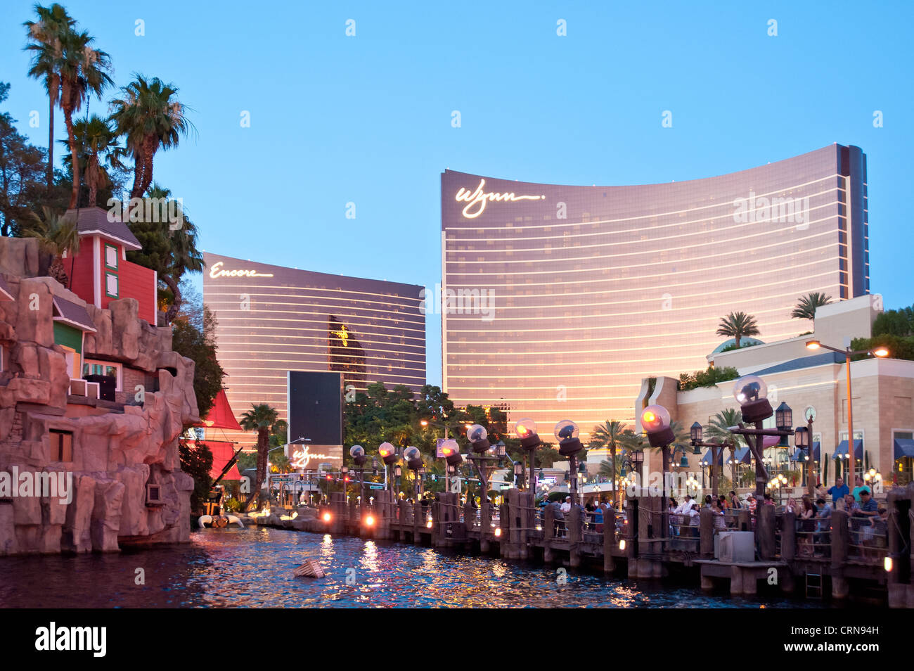 LAS VEGAS, USA - JUNE 15, 2012:  View across the front of Treasure island Hotel Casino to the Wynn Stock Photo