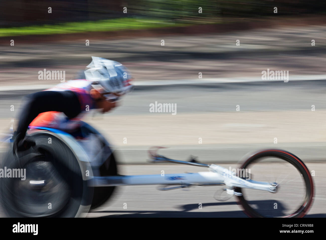 England, London, London Marathon, Wheelchair Competitor Stock Photo