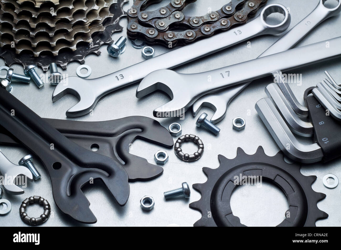Bike Repairing Spare Parts And Tools Stock Photo Alamy