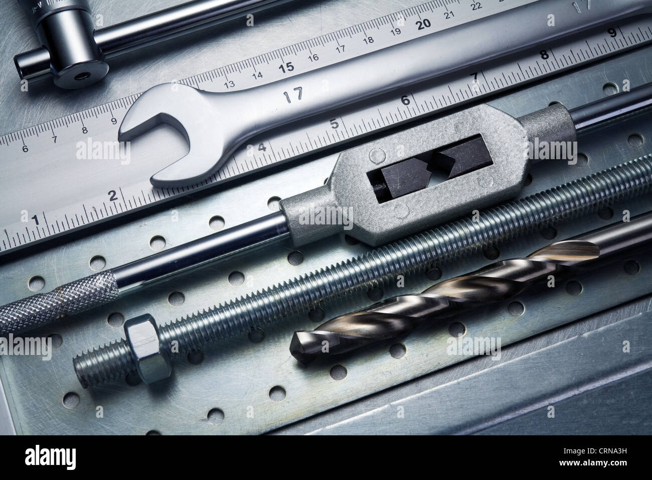 Metal work tools, steel parts. Stock Photo