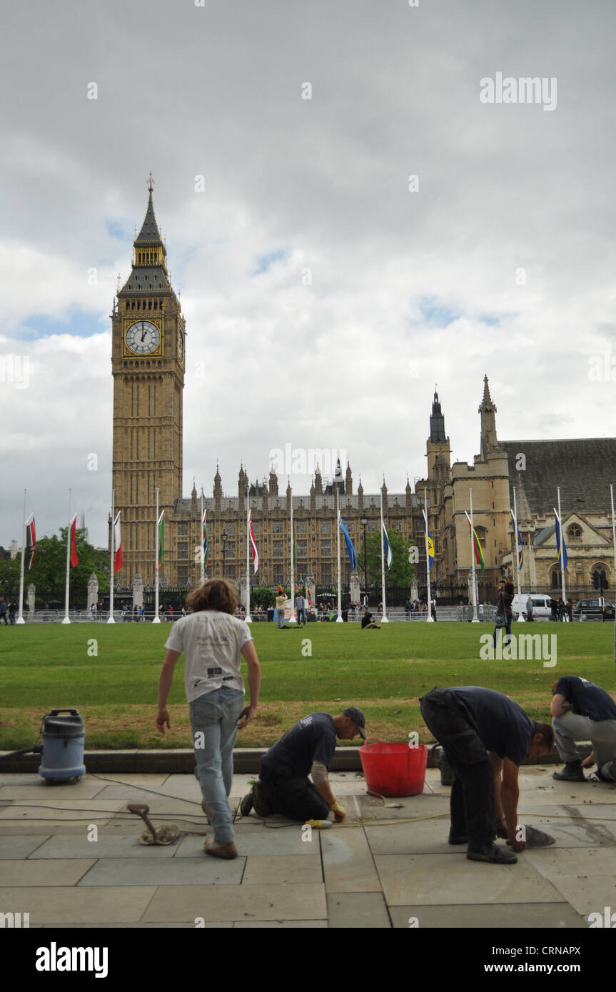 Big ben, westminster, house of parliament, flags Stock Photo