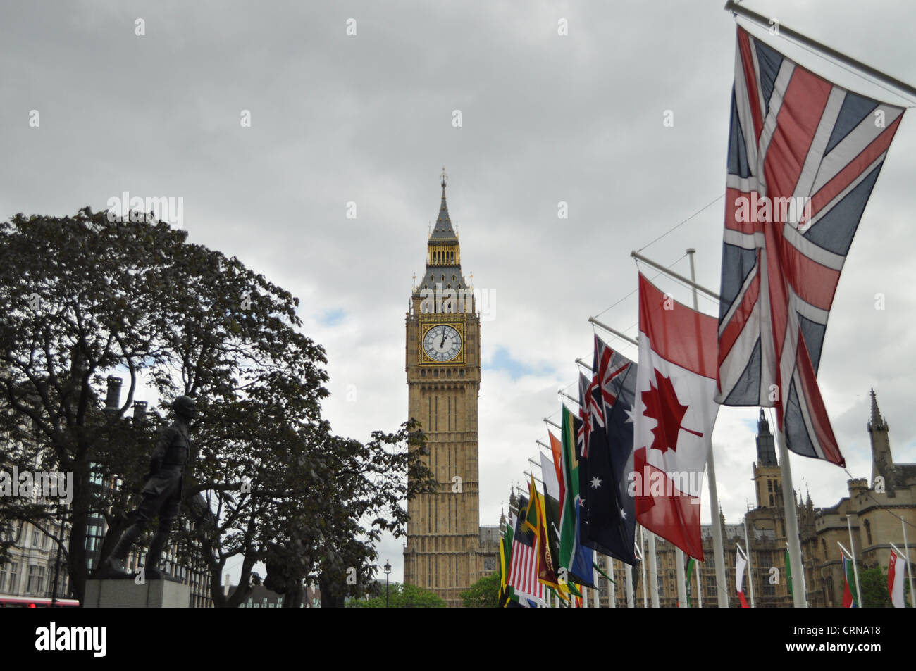 Big ben, westminster, house of parliament, flags Stock Photo