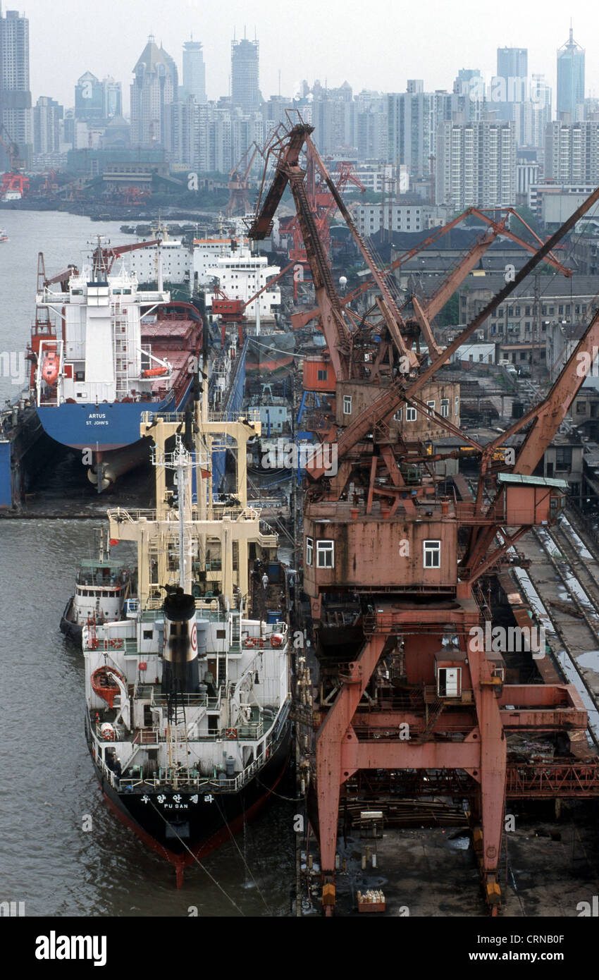 Container ships are deleted in Shanghai port Stock Photo