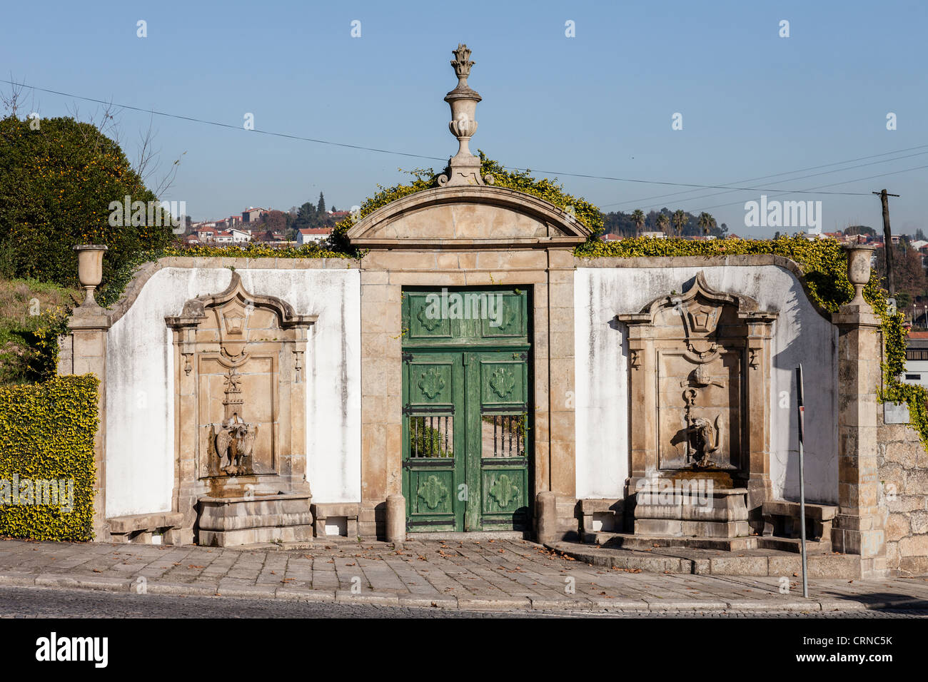Sao Bento Manor House gate and fountains in Santo Tirso, Portugal. Stock Photo