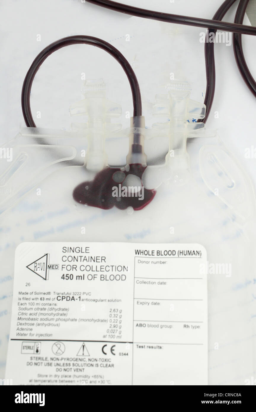 Blood is collected into an empty blood bag Stock Photo Alamy