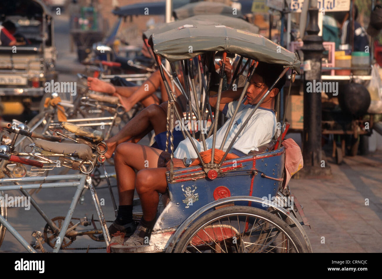 Rickshaw driver in Chiang Mai (Thailand) Stock Photo