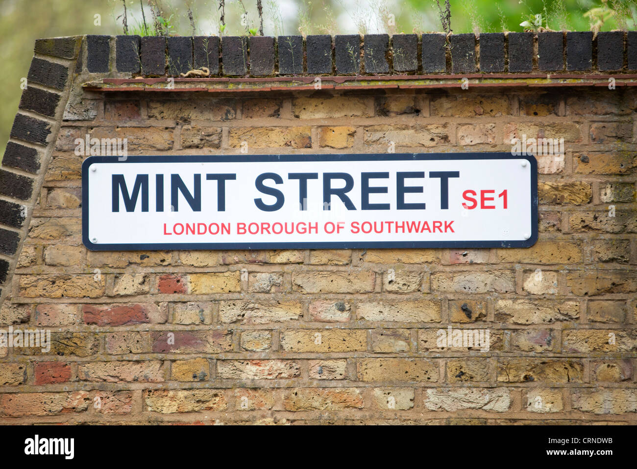 Mint Street SE1 road sign in the London Borough of Southwark. Stock Photo