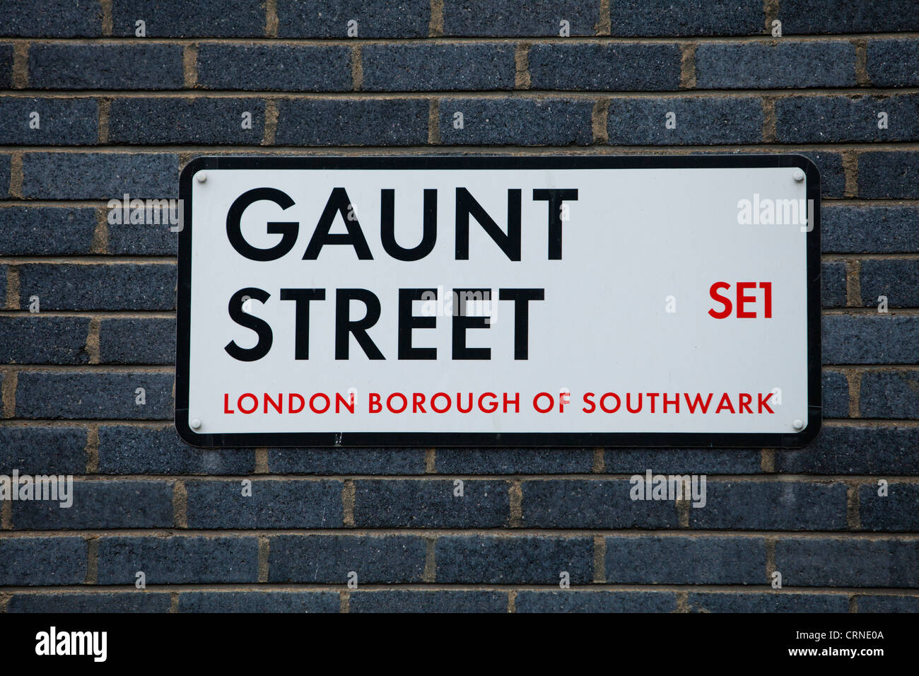 Gaunt Street SE1 road sign in the London Borough of Southwark. Stock Photo