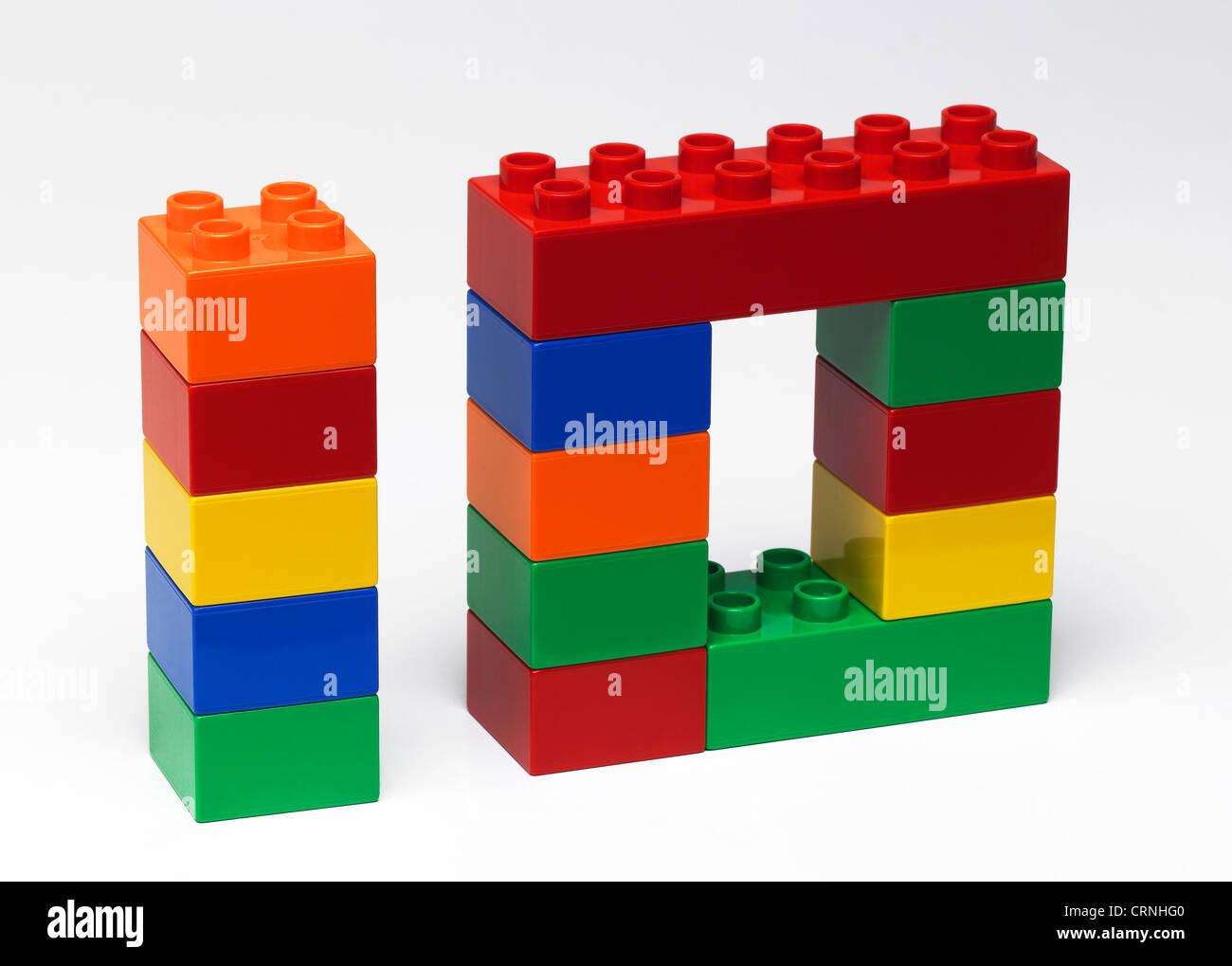 Coloured plastic building bricks in the shape of the number 10 Stock Photo