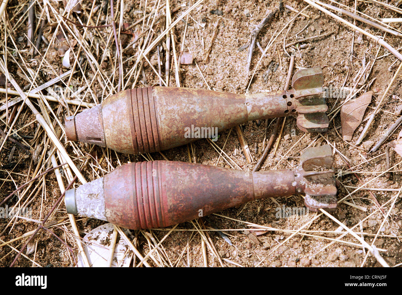 Collected war scrap and ammunition in Angola. Stock Photo