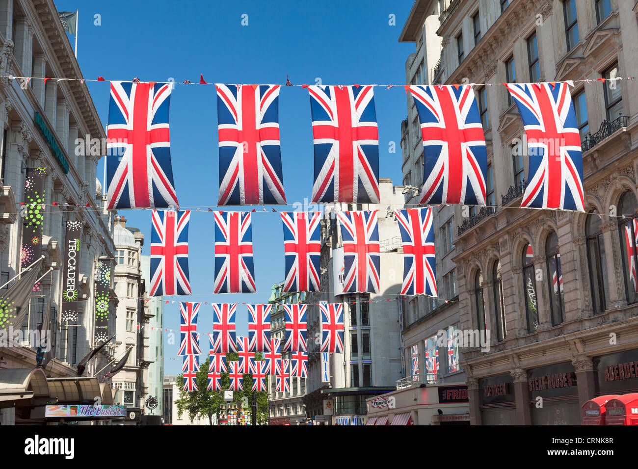 Street bunting for Queens diamond jubilee celebrations in central London, England Stock Photo