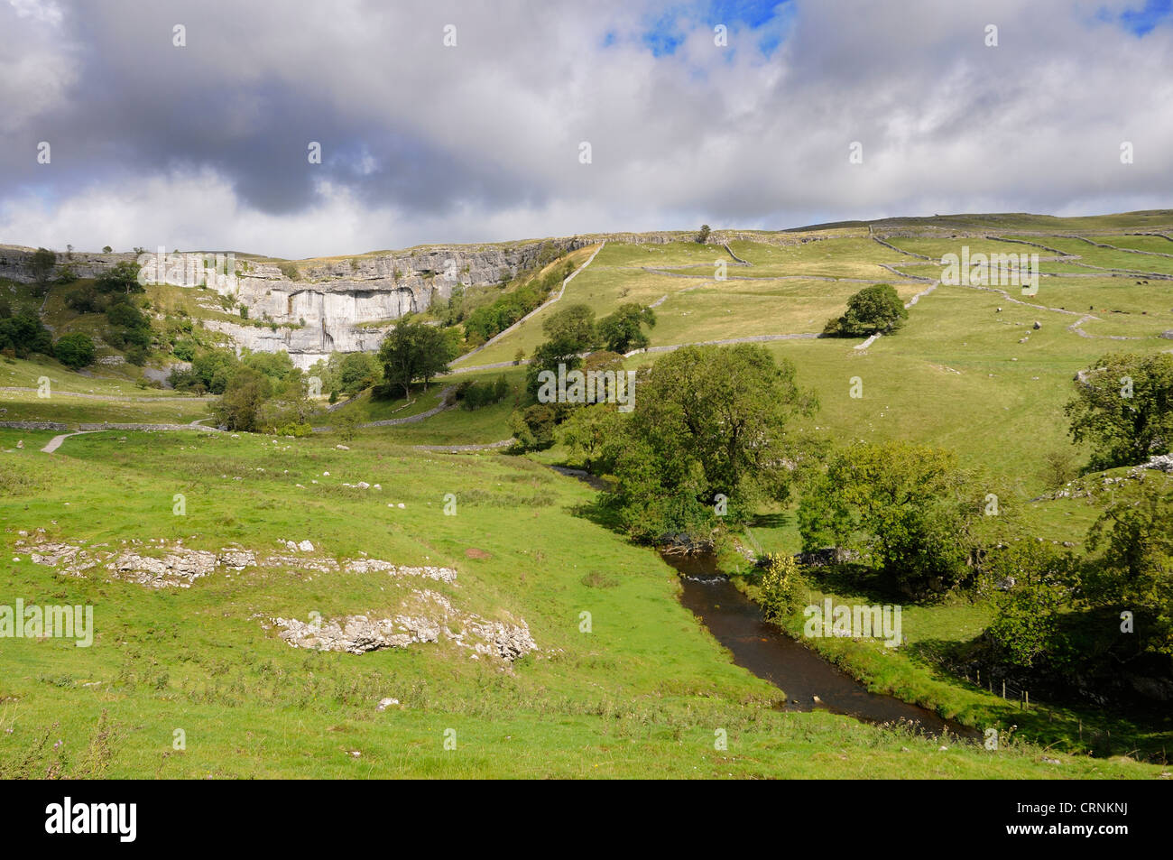 Malham Cove, a spectacular curved limestone formation in the Yorkshire