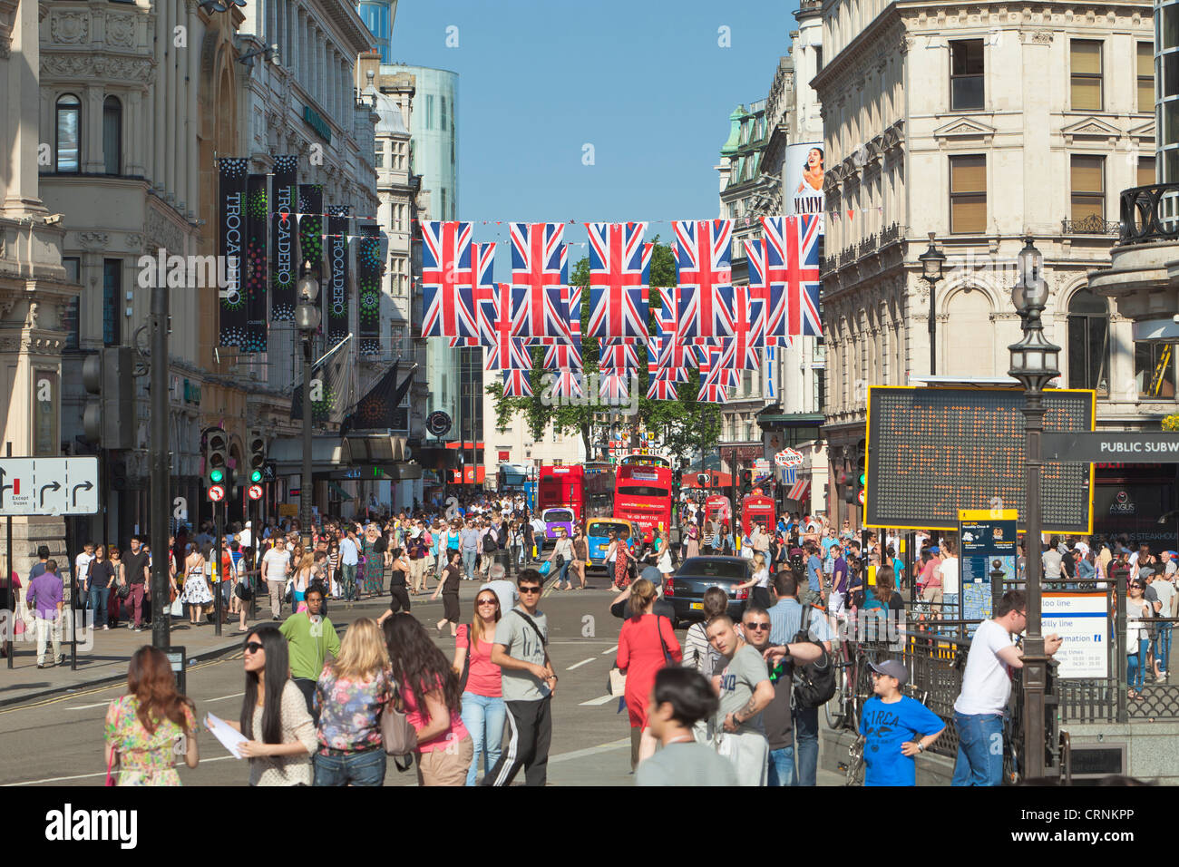 Street bunting for Queens diamond jubilee celebrations in central London, England Stock Photo