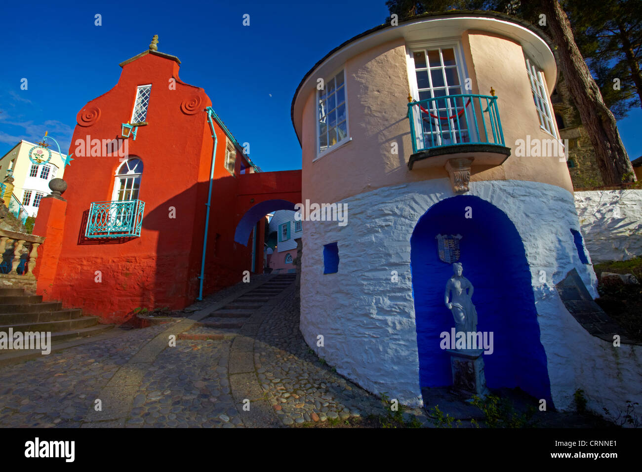 The Italianate resort village of Portmeirion in Gwynedd. Built by Clough Williams-Ellis from 1925 to 1975, the village is situat Stock Photo