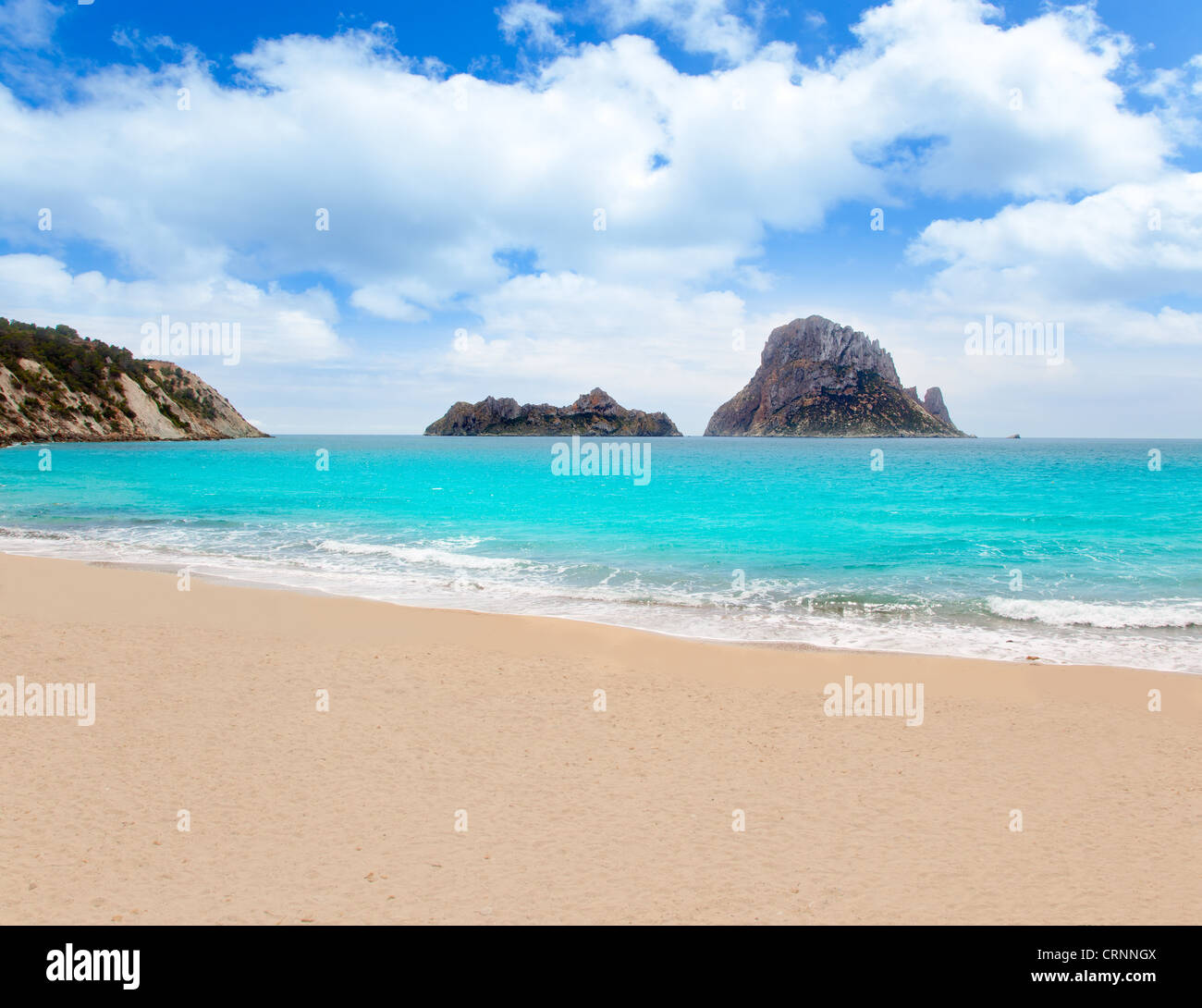 Cala d Hort Ibiza beach Es Vedra island in Mediterranean Stock Photo