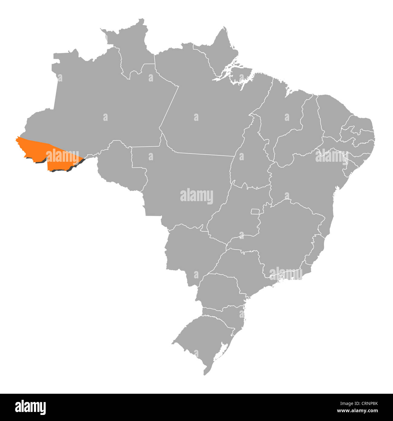 Political map of Brazil with the several states where Acre is