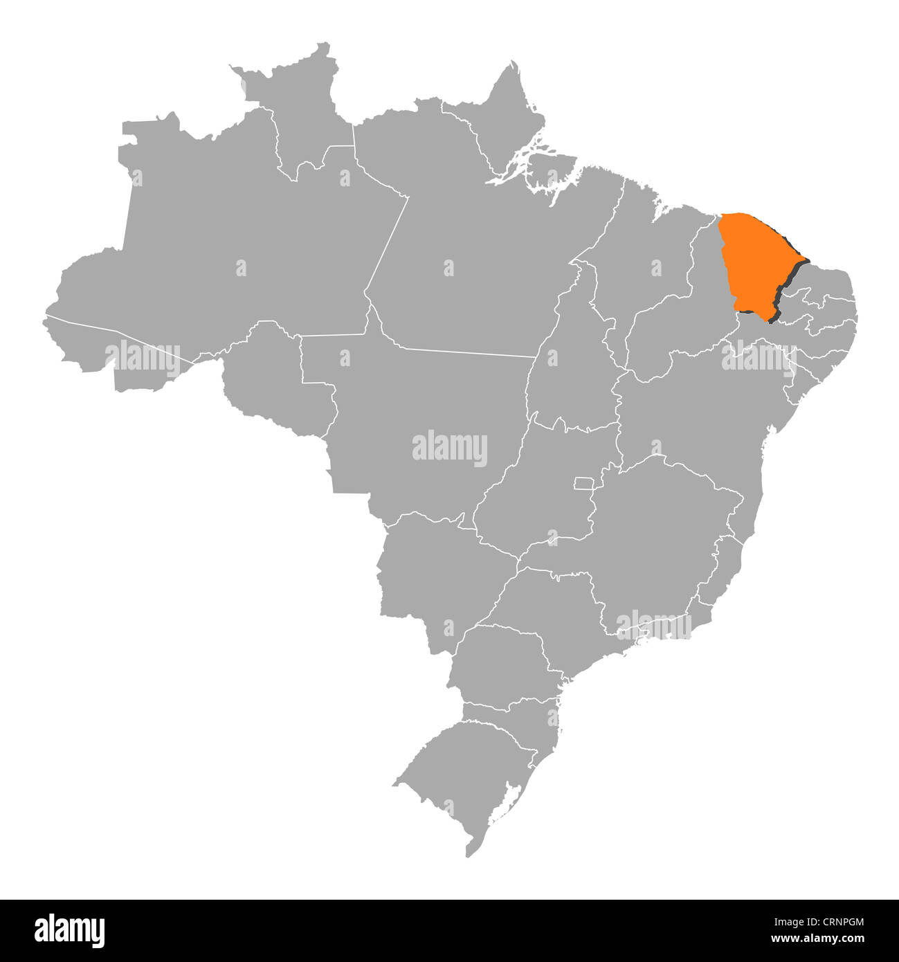 Political map of Brazil with the several states where Ceará is highlighted. Stock Photo