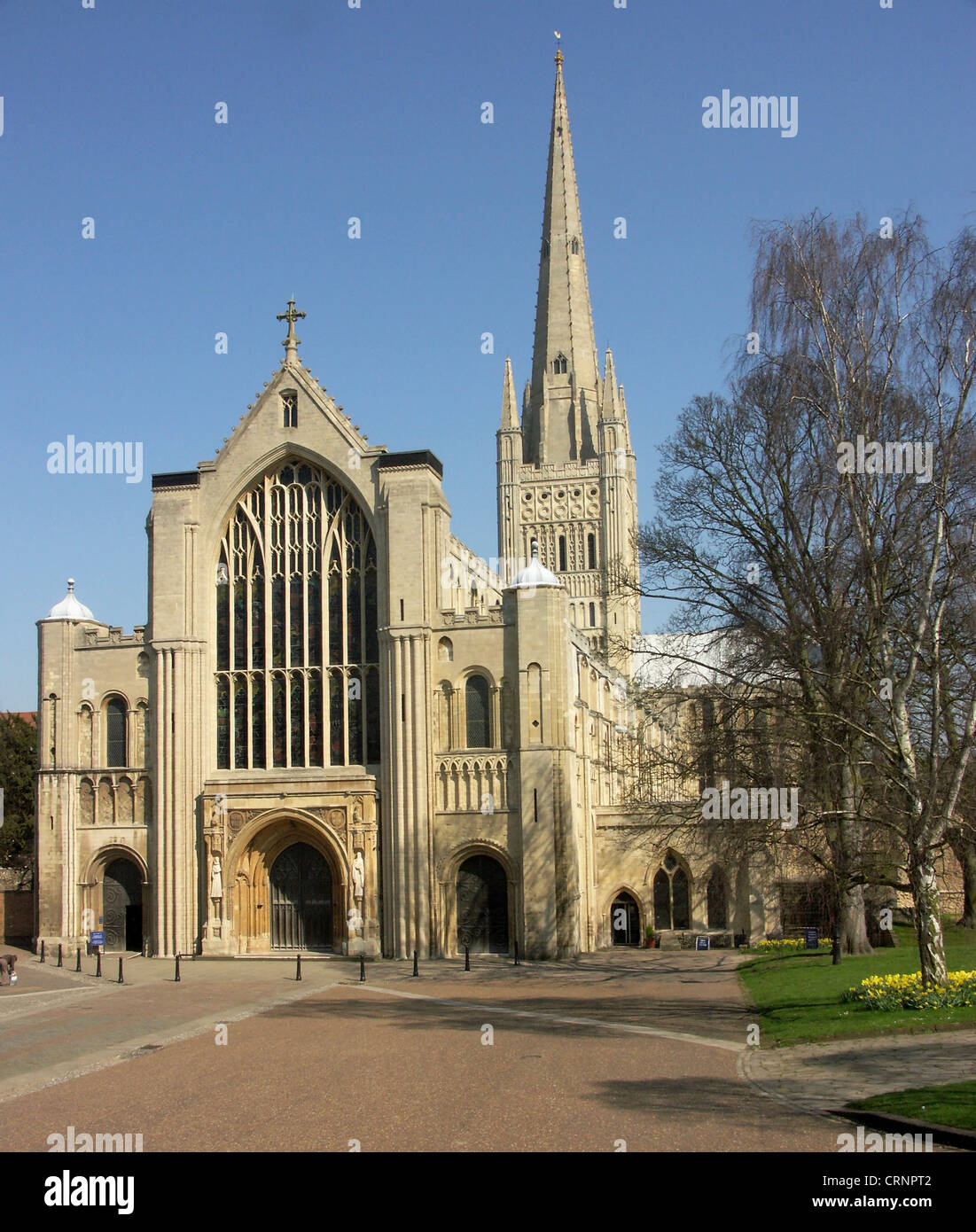 The magnificent Norwich Cathedral boasts the second highest spire in England. Stock Photo