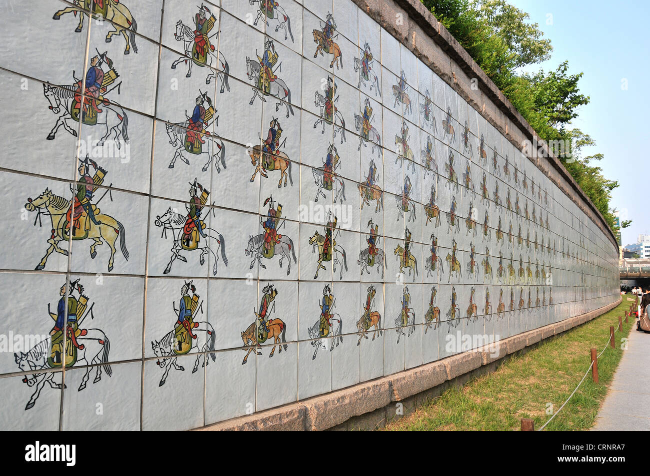 Mosaic of a historic Royak procession Palanquin for king Jeongio Cheonggyecheon river Seoul South Korea Stock Photo