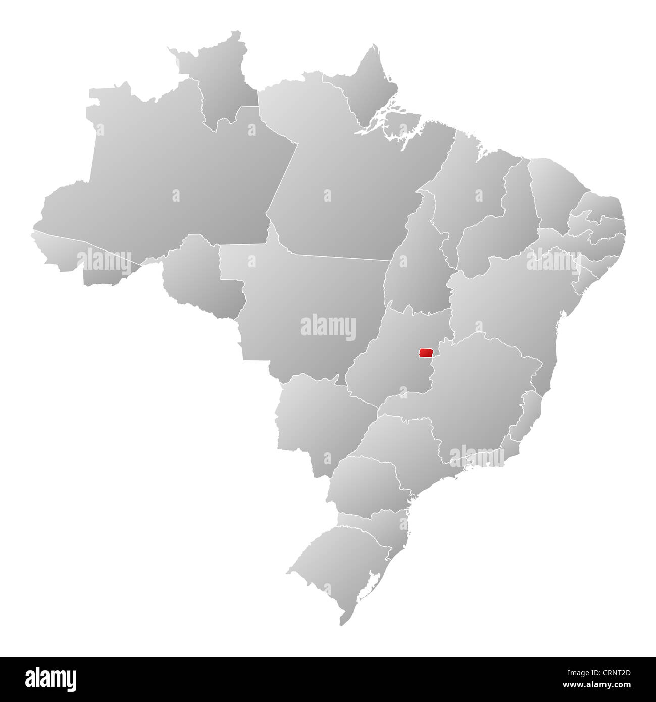 Political map of Brazil with the several states where Brazilian Federal District is highlighted. Stock Photo