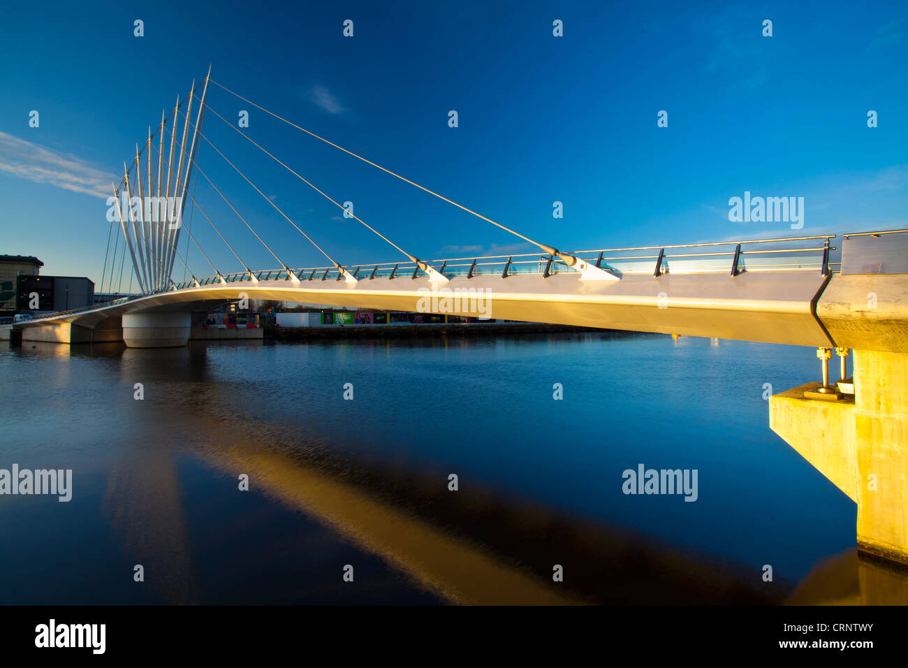 Swing Bridge located near MediaCity UK on Salford Quays near Old Trafford in Manchester. Stock Photo